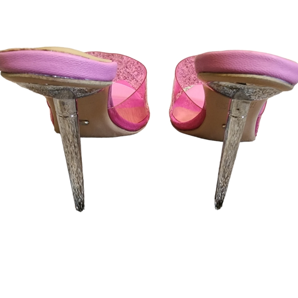 Women's Pink Clear Strap Stiletto Slide Heel - Picture 7 of 10